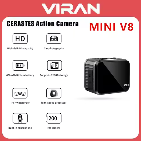 VIRAN MINI V8 Action Cam Ultra HD Bicycle Helmet Camera 145° Car Dash Cam Video Recorder Sports DV H