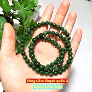 CT green 3-wound stone ring, size 6, beautiful, stretchy round beads. FREE BOX INCLUDED