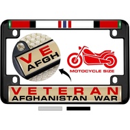 Motorcycle Metal License Plate Frame with Afghanistan War Veteran Design - Black