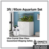 [Free Ship &amp; Ready Stock] 3ft 90cm Ultra Crystal Clear Arowana Fish Tank Aquarium Set Cabinet Filter Cover 超白龙鱼草缸