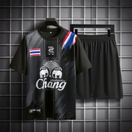 🔥สินค้าพร้อมส่ง🔥เสื้อ+กางเกง ชุดกีฬา ทผู้ชาย ชุดกีฬาผู้ชาย พร้อมกางเกงสีดำพิมพ์ลาย + ธง Logoช้าง S10