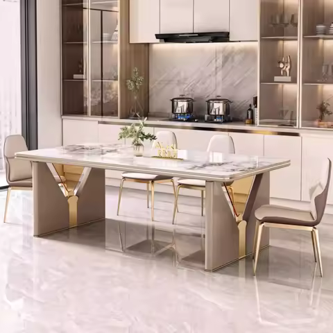 Luxury Glossy Sintered Stone Dining Table Modern Minimalist Rectangular Dining Table 140-200cm Light