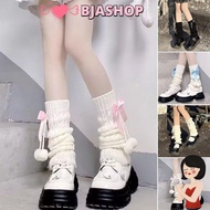 BJASHOP Knitted Leg Warmers, Thermal Bowknot Pom-pom Leg Warmers, Cute Fleece Lined Lolita Slouchy L