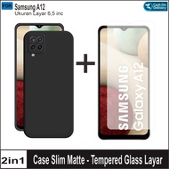 Paket 2in1 Casing Samsung A12 M12 Soft Case Slim Matte Liquid Gratis Tempered Glass Layar
