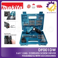 Makita DF001DW with 81Pcs Accessories, 3.6V In-Line Cordless Electric Screwdriver Drill