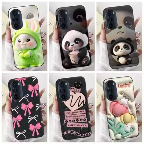 For Motorola Edge 30 Pro Case XT2201-1 Cover Lovely Panda Bowknot Silicone Shockproof Cover For Moto