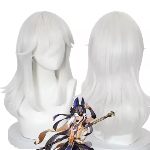 Anime Sumeru Cosplay Cyno Wig Long Silver White Halloween Cyno Cosplay Wig Heat Resistant Synthetic