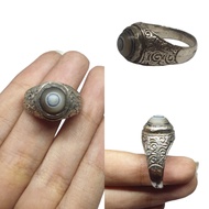 แหวนหินอาเกต แหวนหินโมรา หิน Sulemani Agate หินแท้ธรรมชาติ ทรงกลม ขนาด 65 แหวนเงิน Sterling Silver Rare Old Genuine Natural Sulemani Agate Unique Round Ring Middle East Art Vintage Unisex Jewelry Handmade Size 11US