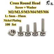 [CB-SZYTZH] 100Set Nickel Plating, Washer Three-Piece Combination + Phillips Round Head Screw M2/M2.