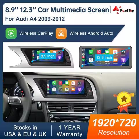 8.9''Road Top Multimedia Display Touch Screen For Audi A4 S4 2008-2012 Airplay Miracast Function Wir