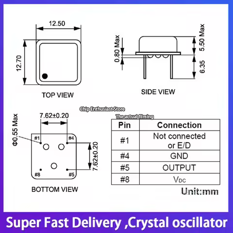 5pcs In line active crystal oscillator square 9.8304m 9.8304mhz 4-pin half size 3.3V clock oscillato