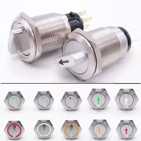 19mm Self-return Momentary Self-locking Fixation Waterproof DPDT Illuminated Metal Selector Rotary S