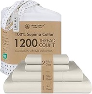 Threadmill Supima King Size Sheets, 1200 Thread Count, 4 Piece American Luxury Bed Sheets for King M