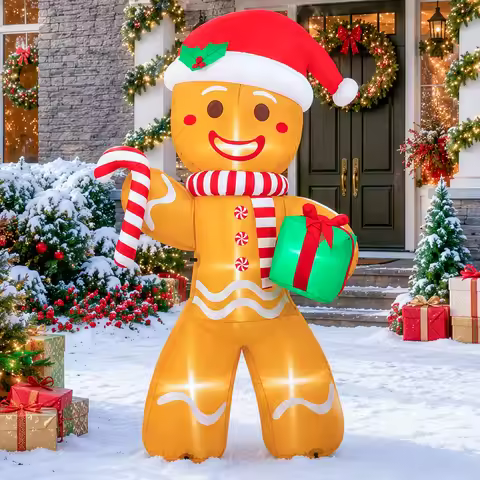 8FT inflatable Christmas outdoor decoration, inflatable gingerbread man Christmas tree patio decorat