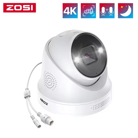 ZOSI 4K PoE IP Camera H.265+ 8MP 5MP HDR Add-on Camera AI Human Detect 100ft Night Vision IP66 Outdo