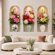 Wall Decal with 3 dome frames (each box 30x60cm) decorates modern living room. Vase wall Decal