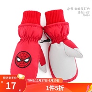 迪士尼儿童手套防水滑雪保暖男童幼儿小孩户外玩雪蜘蛛侠宝宝防风 小号蜘蛛侠70024红色