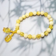 天然多寶色蜜蠟手鍊 等級/金絞蜜佐牛奶白/熊熊貔貅吊飾 附保卡