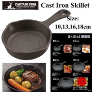 CAPTAIN STAG Cast Iron Skillet 10cm, 13cm, 16cm ,18cm Durable Heat Retention for Camping & Outdoor
