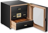 Somduy Cigar Humidor Cabinet for 100-150 Cigars with Humidifier and Hygrometer,Desktop Cedar Wood Cigar Box Storage Case with Divider, Glass Top, Gift for Men,Black