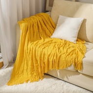 READY STOCK Ins Solid Tassel Home Decor Throw Blanket Acrylic Cashmere Soft Comforter Cover Jacquard Knit Nap Blanket