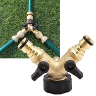 Solid Brass 2-way Outlets Outdoor Garden Water Tap Hose Pipe Splitter Adapter