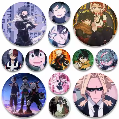 Hot Collections Anime Pins Midoriya Izuku Bakugou Katsuki Round Badge Todoroki Shoto Ochaco Uraraka 
