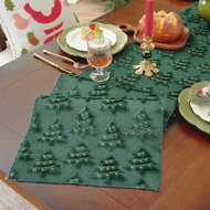 Plush Embroidered Green Christmas Table Runner Bed Runner Christmas Decorative Cover Tablecloth F9IU