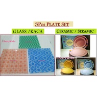 3PCS PREMIUM SERENE CERAMIC  / GLASS PLATE SET ( Blue / Yellow / Pink / Orange / Green ) Seramic / Kaca Pinggan Piring