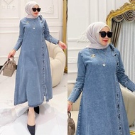 Extra Midi Dress Syafina / Dress Jeans Denim / Baju Muslim Wanita 2023