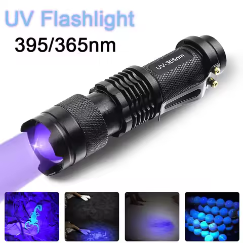 LED UV Flashlight 365nm 395nm Blacklight Scorpion UV Light Pet Urine Detector Zoomable Ultraviolet O