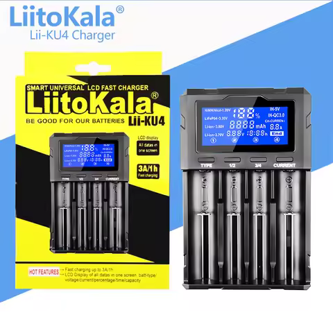 LiitoKala Lii‑KU4 Universal LCD Battery Charger QC3.0 Fast Charge For 3.7V/1.2V 26650 21700 18650 AA