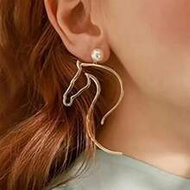 1 Pair Hollow Metal Faux Pearl Chinese Zodiac Horse Earrings For Women