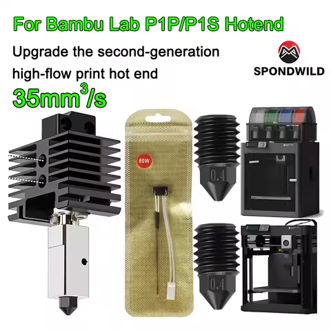 SPONDWILD P1P Hotend For Bambu Lab P1S Upgrade High-Flow Removable Hardened Steel Nozzles 0.2 0.4 0.