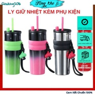 Thermos bottle, 710ml stainless steel thermos cup with keychain, and straw (Wholesale Selection)