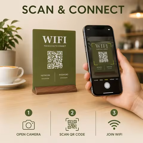 Custom WiFi QR Code Acrylic Sign With Wooden Stand Plaque Table Wifi Password Signage Home Airbnb Sa