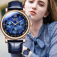 2022 New LIGE Top nd Luxury Womens Watches Waterproof Leather Strap Lady Quartz Watch Fashion Women WristWatch Date Clock+Box
