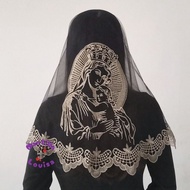 Mantilla Catholic Church Mass Veil Spanish Style Catholic Veil - Virgin Mary With Baby Jesus