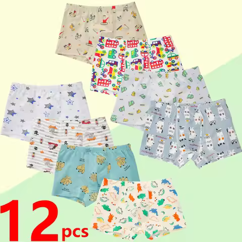 2/4/8/12 pcs Boys Boxer Briefs Kids Cotton Underwear Baby Boy Underpants All Over Cartoon Print Soft