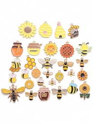 5/30 ชิ้น จี้ผสมสไตล์ดอกทานตะวันน่ารัก น้ำผึ้งและผึ้ง อัลลอย สำหรับกุญแจ กำไล สร้อยคอ จี้ DIY เครื่อ