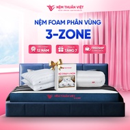 [Bộ quà 7 Món] Nệ̣m Foam 3 Zone Thuần Việt - Nâng Đỡ 5 Vùng Êm Ái Thoáng Khí - Bảo Hành 12 Năm