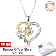 BAMOER 1กะรัตเพชรโมอิสแท้รูปหัวใจสร้อยคอจี้ดอกไม้สำหรับเป็นของขวัญวันเกิด925เครื่องประดับเงินสเตอร์ล