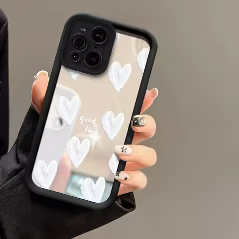 Find X8 MakeUp Mirror Case For OPPO Find X3 Lite X5 Pro Reno 12F 11 7Z 6Z 2F 10 Pro Plus Soft Love H