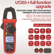 แคลมป์มิเตอร์ดิจิตอล UNI-T UT204 Plusเครื่องทดสอบกระแสไฟฟ้า Ac/dc UT203มัลติมิเตอร์แบบ True RMS ความต้านทานช่วงอัตโนมัติต่อเนื่อง400-600A