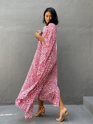Boho Leopard Print Beach Dress Swimsuit Cover Up 2023 Summer Women Kimono Long Dresses Beachwear Cov