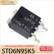 STD6N95K5 TO-252 6N95K5 5PCS 6A 950V N-channel 950 V, 1 Ω typ., 9 A  K5 Power MOSFETs in DPAK,  Fiel