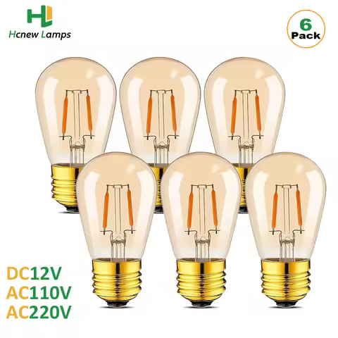 ST45G Retro Edison Light Bulb S14 Amber Glass 1.5W Led Filament Bulb AC 110V 220V DC 12V E27 Base Bu
