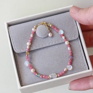 【春天】粉色薔薇輝 月光石珍珠 水晶女生細小眾手鏈 客制化