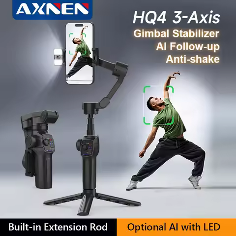 AXNEN HQ4 AI Face Tracking Gimbal Foldable Handheld Cell Phone Stabilizer with Extension Pole Zoom W