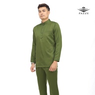 [NEW RAYA 2025] BM6063 Olive Green Pazze Satin Matte Baju Melayu Modern Slim Fit Nikah | 3XL 4XL 5XL